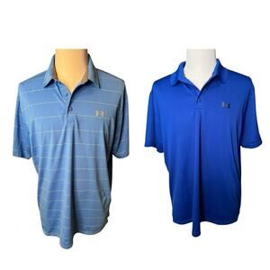 Two Under Armour Heat Gear Polo Golf Shirts Loose Fit XL Blue